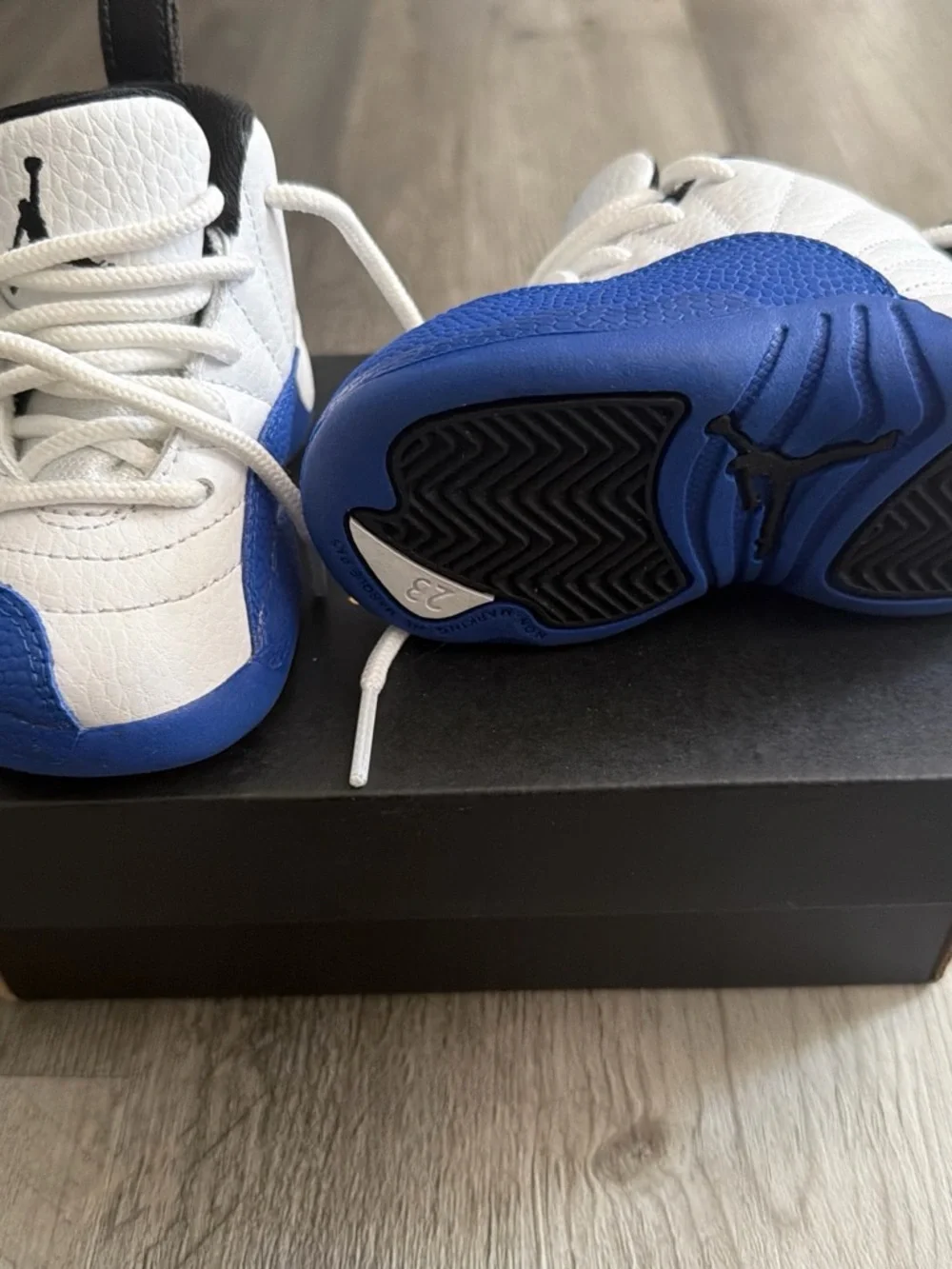 Jordan 12 Retro “Blueberry” Kids TD White and Blue Basketball Sneakers